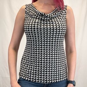 Liz Claiborne Women's Sleeveless Cowl Neck Blouse Medium Black White Beige